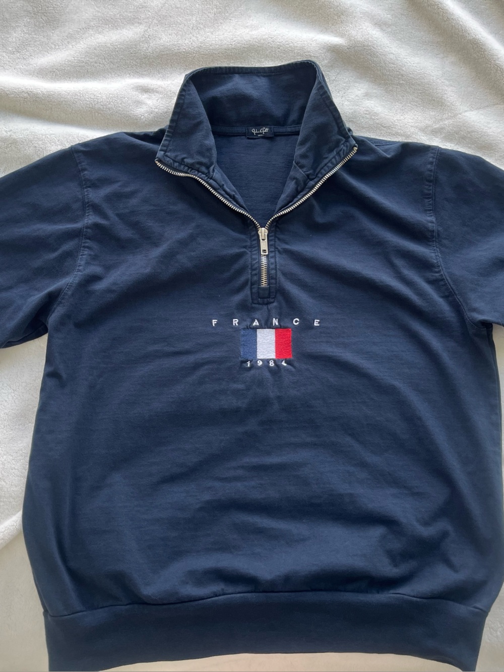 Brandy Melville Navy Half-Zip Long Sleeve Tee with France Flag